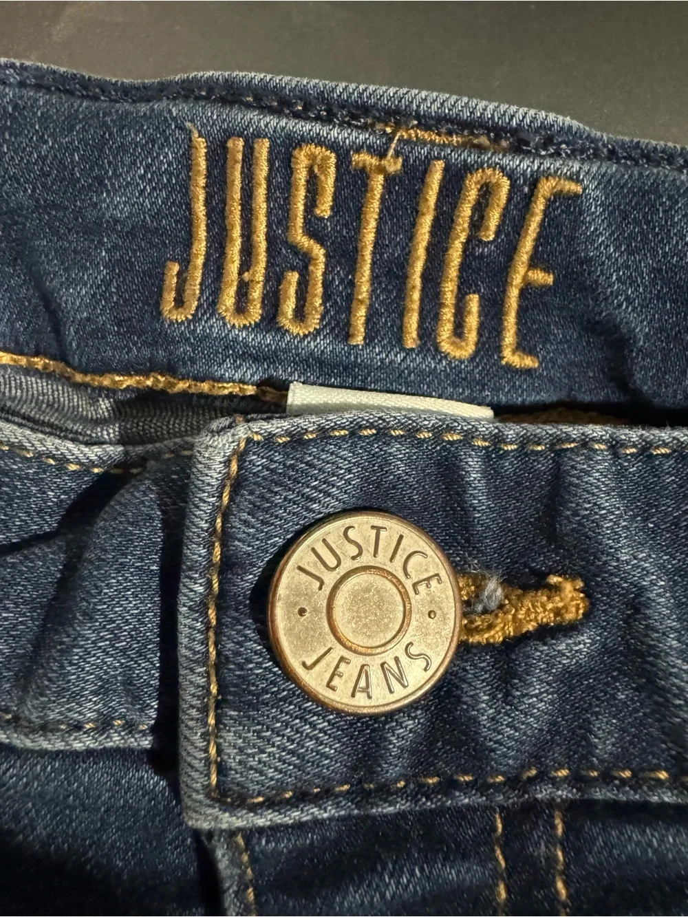 Justice Girls Blue Jean Cutoff Denim Short Size 12 Slim Shorts Dark Wash
